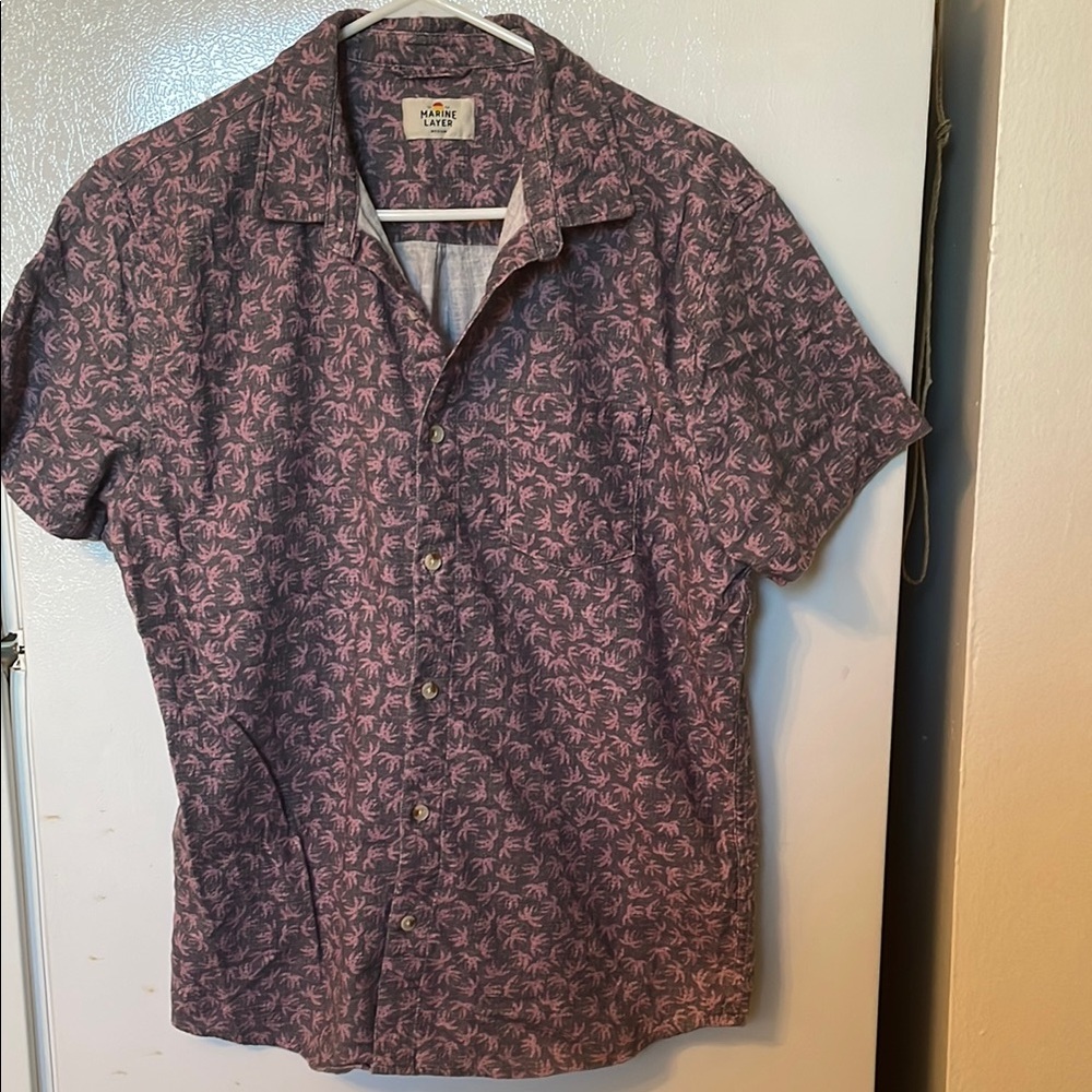 Marine Layer Shirt Mens Medium Stretch Short Sleeve Camp Button-Up